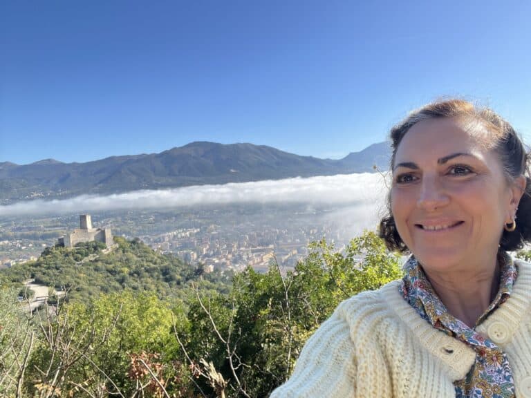 View of Rocca Janula, the hilltop fortress that once guarded Cassino and played a key role in WWII. Though heavily damaged in 1944, parts of its original tower still stand watch over the valley below.