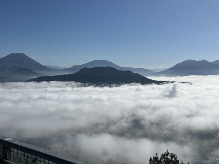The fog lifted over the valley as we rode up to the Abbey. It felt like we were being lifted through the clouds.